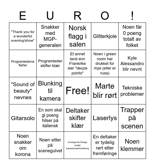 Eurovision! Bingo Card