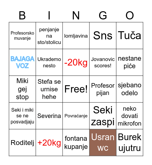 Maturski bingo Card