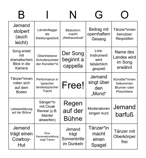 ESC Bingo Card