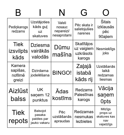 Eirovīzijas bingo Card