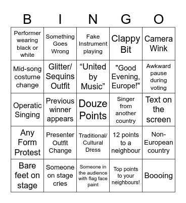 Eurovision 2025 Bingo Card