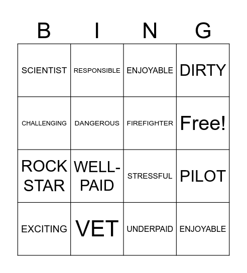VOCABULARY Bingo Card