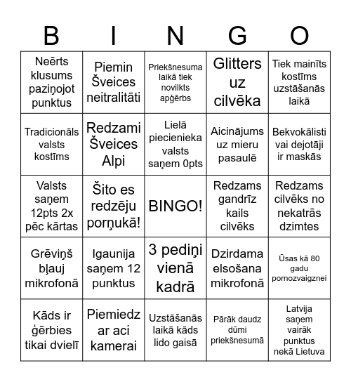 Eirovīzijas bingo Card