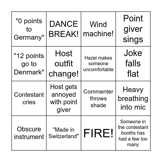 Eurovision 2025 Bingo Card
