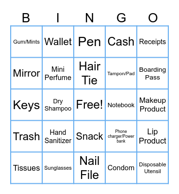 WHAT'S IN YOUR PURSE? Bingo Card