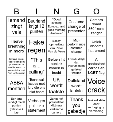 EUROVISION 2025 Bingo Card