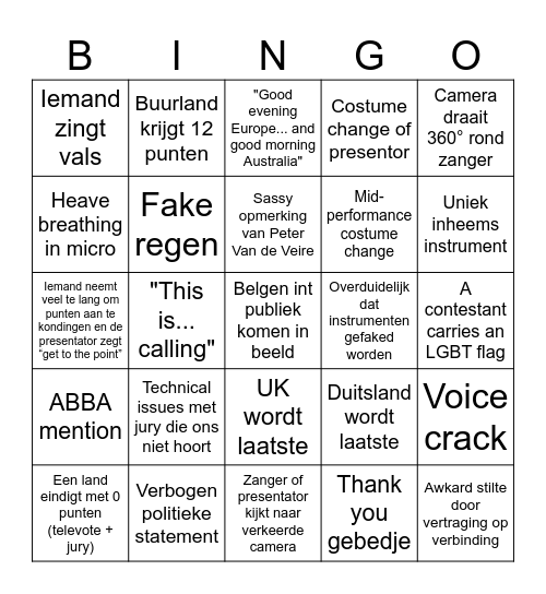 EUROVISION 2025 Bingo Card