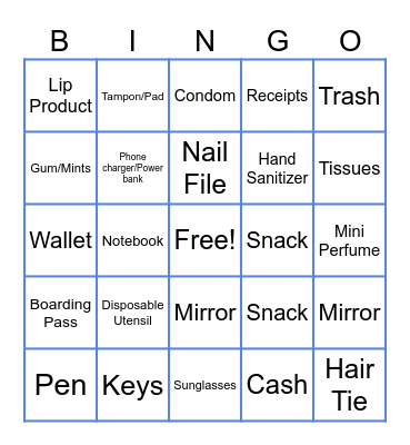 WHAT'S IN YOUR PURSE? Bingo Card