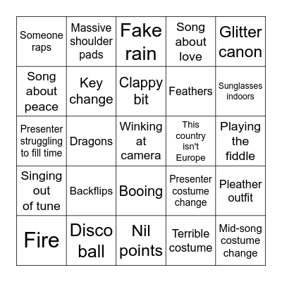Eurovision Bingo Card
