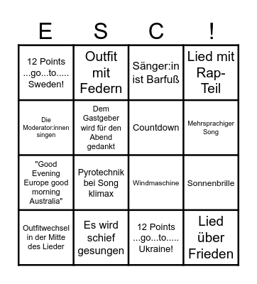 ESC Bingo Card