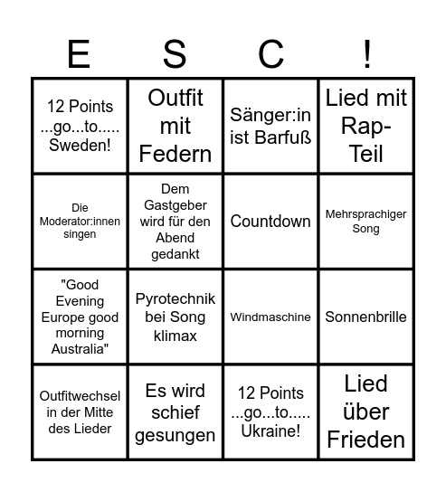 ESC Bingo Card