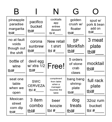 SWC Sales Contest Bingo Card
