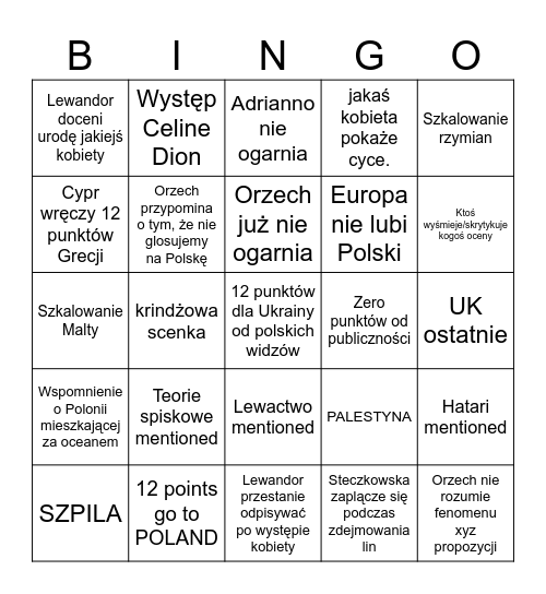 EUROWIZJA BY F1 POLSKA DISCORD Bingo Card