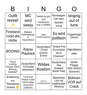 ESC 2025 Bingo Card
