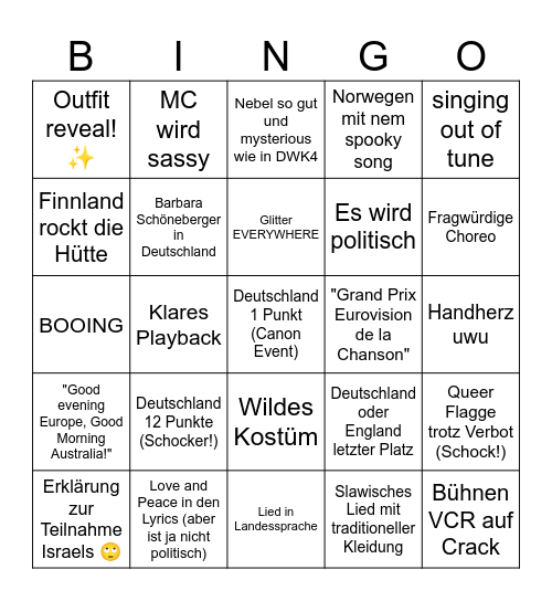 ESC 2025 Bingo Card