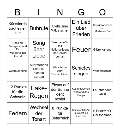 ESC 2025 Bingo Card