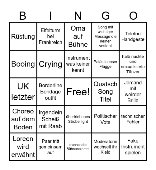 ESC 2025 Bingo Card