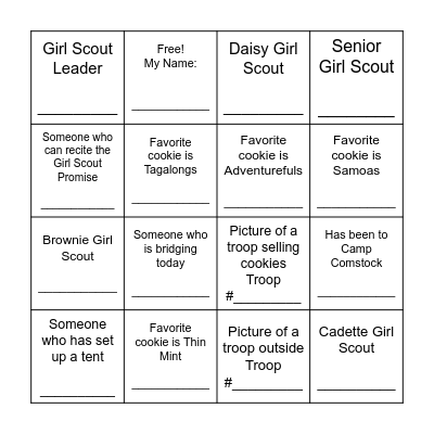 Girl Scout Bingo Card