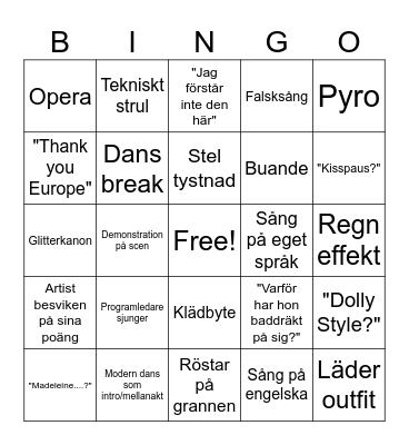 Eurovision Bingo Card