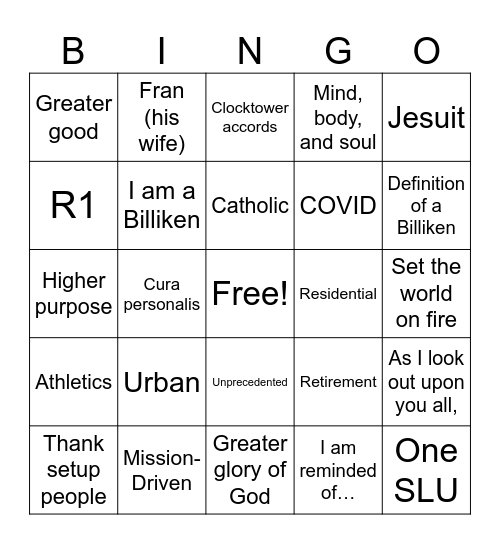 Freddie P Speech Bingo Card