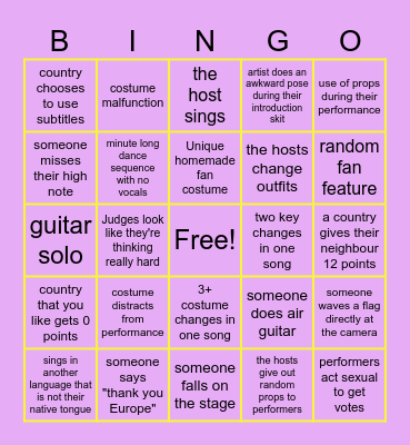 Eurovision! Bingo Card