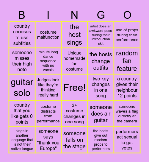 Eurovision! Bingo Card