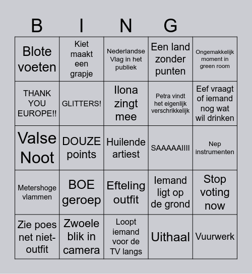 Songfestival 2025 Bingo Card