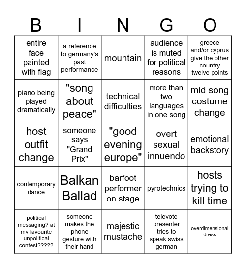 ESC Bingo 2025 Bingo Card