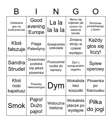 Eurovision 2025 Bingo Card