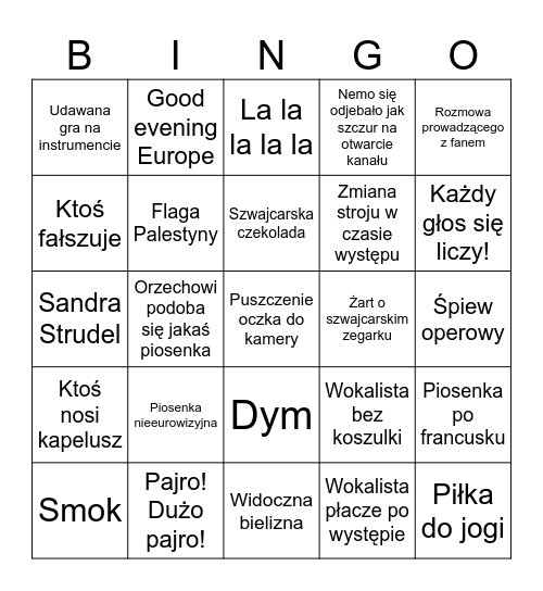 Eurovision 2025 Bingo Card