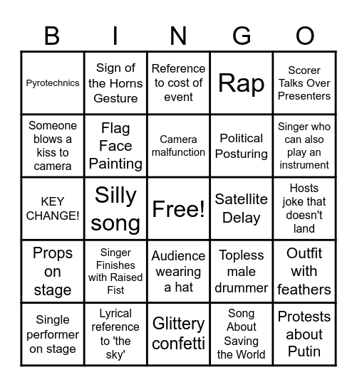 Eurovision 2025 Villa Bingo Card