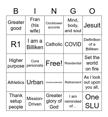 Freddie P Speech Bingo Card