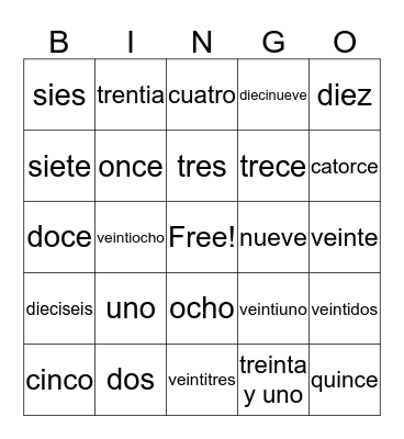 numbers 1-31 Bingo Card