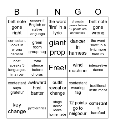 EUROVISION Bingo Card