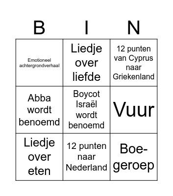 Eurovision Bingo 2025 Bingo Card
