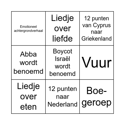 Eurovision Bingo 2025 Bingo Card