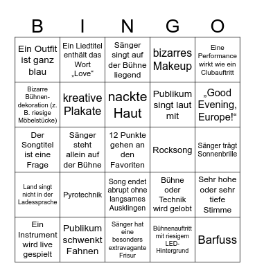 Eurovision 2025 Bingo Card