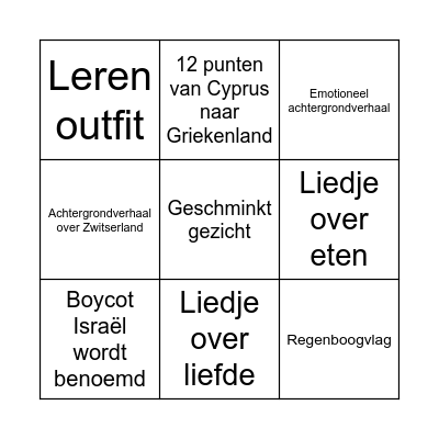 Eurovision Bingo 2025 Bingo Card