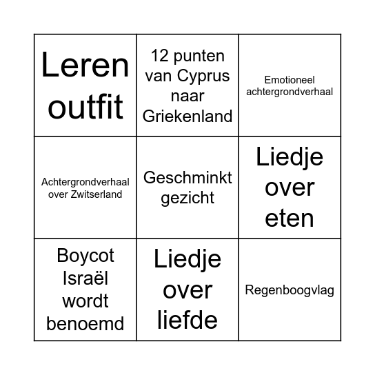 Eurovision Bingo 2025 Bingo Card