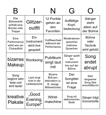 Eurovision 2025 Bingo Card