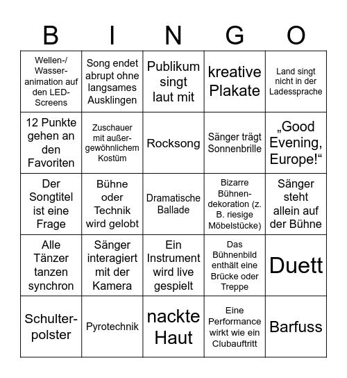 Eurovision 2025 Bingo Card