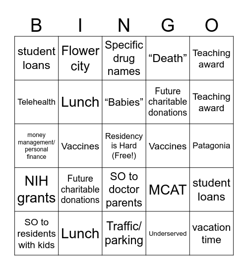 UofR Med School Grad 2025 Bingo Card