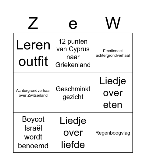 Eurovision Bingo 2025 Bingo Card