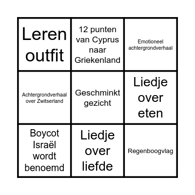 Eurovision Bingo 2025 Bingo Card