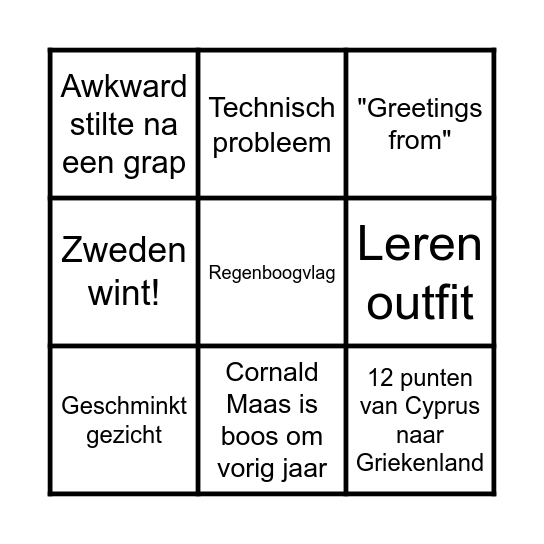 Eurovision Bingo 2025 Bingo Card
