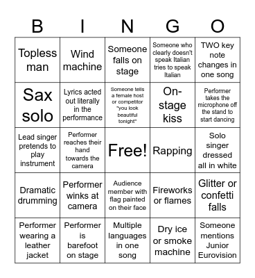 Eurovision 2025 Bingo Card