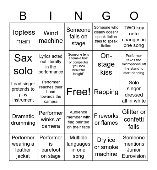 Eurovision 2025 Bingo Card
