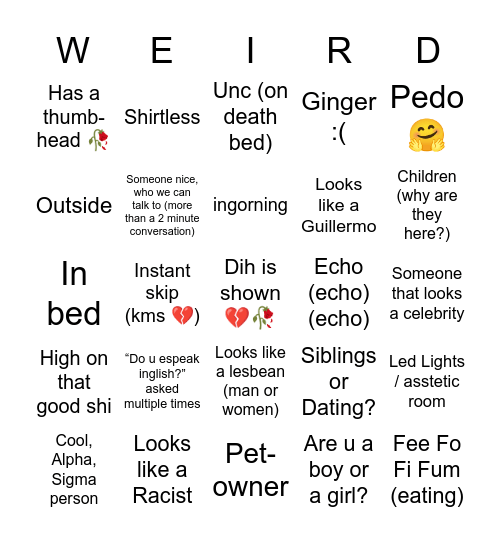 Ome.Tv Bingo of Sadness and Despair Bingo Card