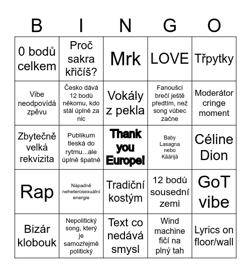 Jurovižn Bingo Card