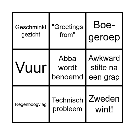Eurovision Bingo 2025 Bingo Card
